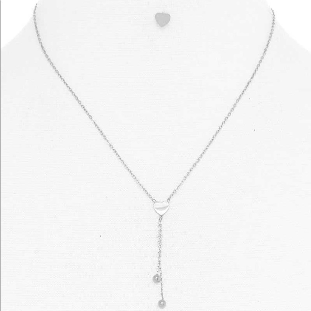 Mini Heart Silver Necklace And Earring Set